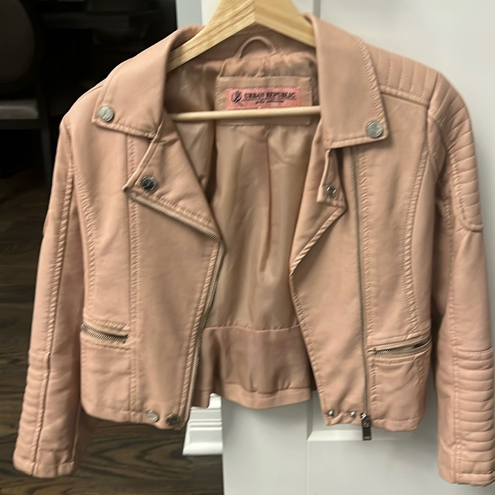 Girls pleather 6x cream pink jacket like new